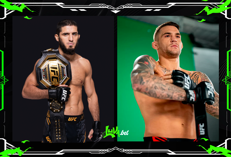 Lutadores Islam Makhachev (C) x Dustin Poirier em quadro personalizado do Blog do Luva.Bet