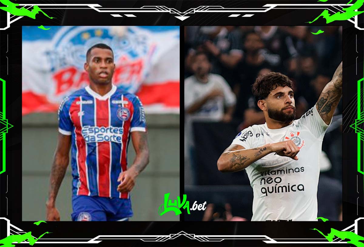 Jogadores de Bahia x Corinthians em quadro personalizado do Blog do Luva.Bet